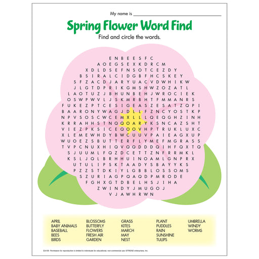 E4109 Spring Flower Word Find Free Printable