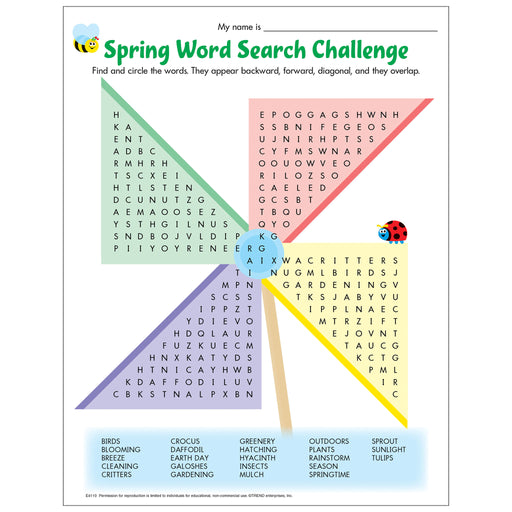 E4110 Spring Word Search Challenge Free Printable