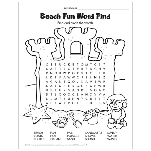 Beach Fun Word Find Free Printable