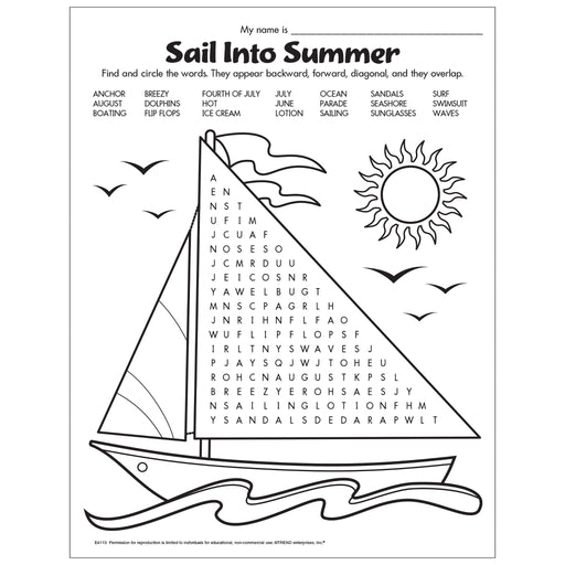 Sail Into Summer Word Find Free Printable