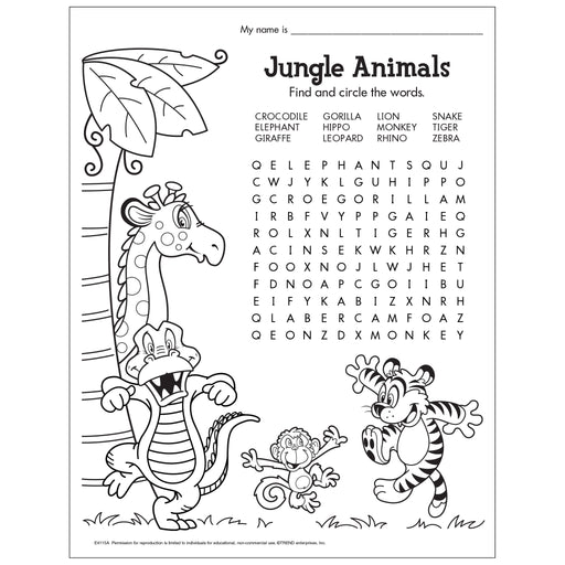 Jungle Animals Word Find Free Printable