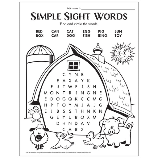 Simple Sight Words Search Free Printable