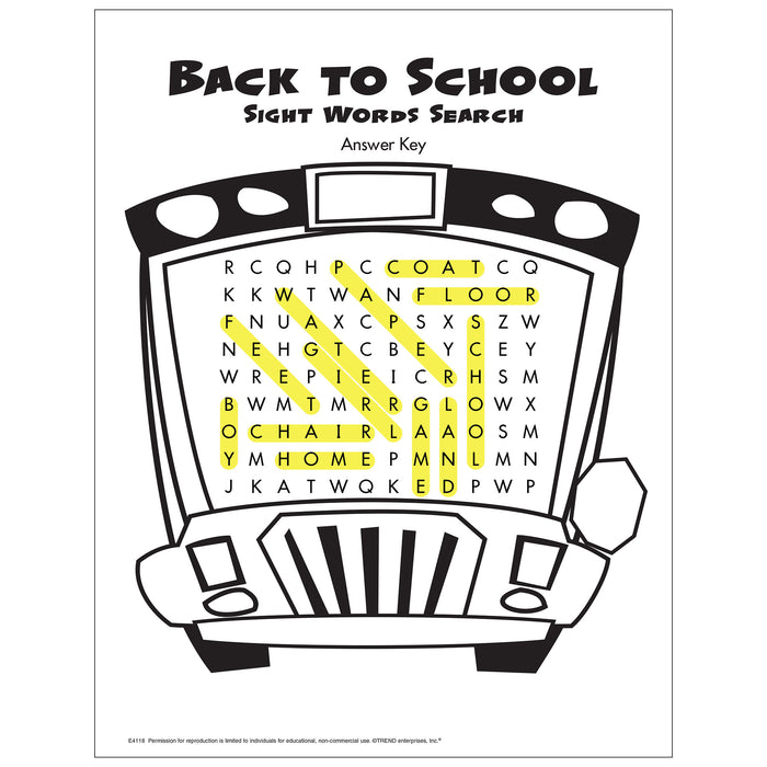Back to School Sight Words Search Free Printable