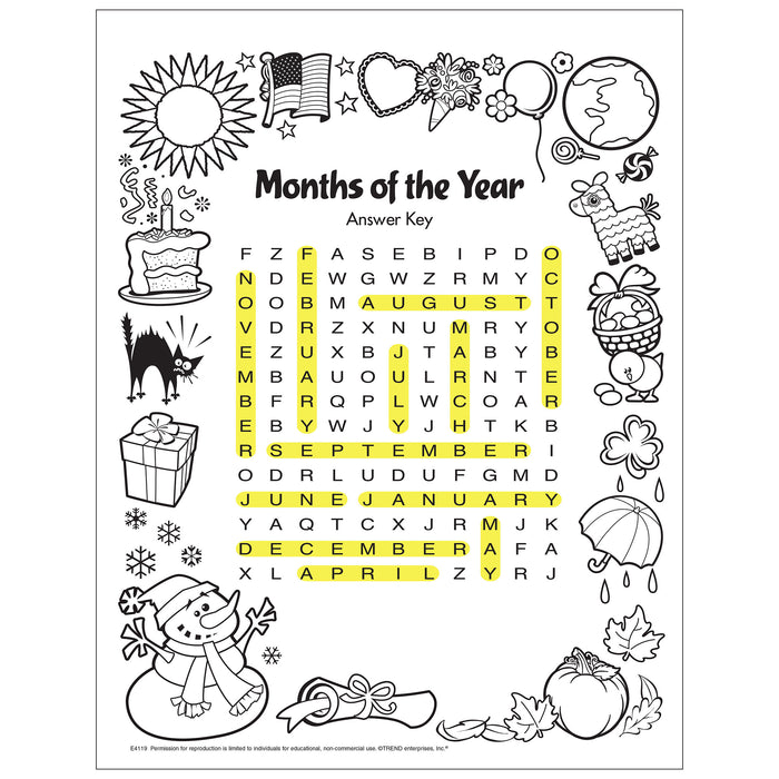 Months of the Year Word Search Free Printable