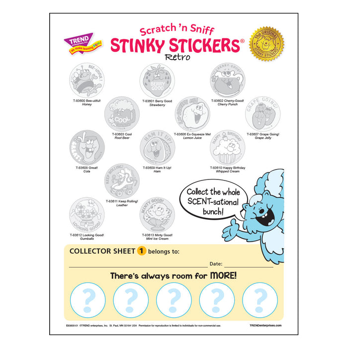 Retro Scratch 'n Sniff Stinky Stickers® Collector Sheet Series 1 and 2 Free Printable