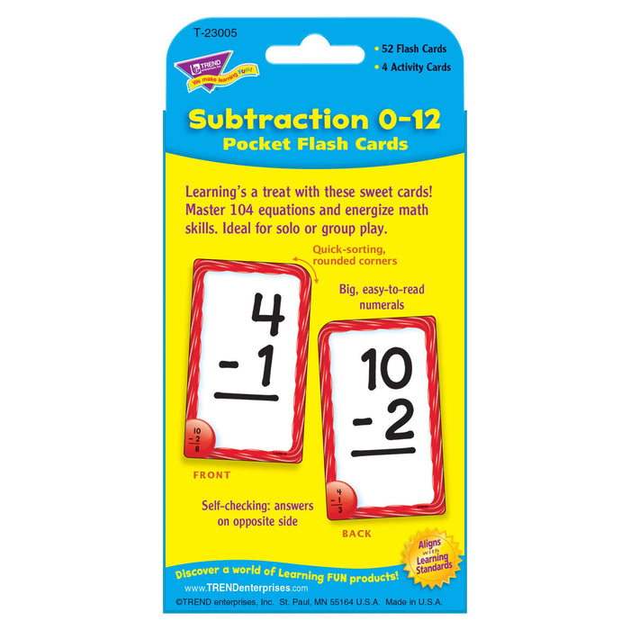 T23005 Flash Cards Subtraction 0 to 12 Package Back