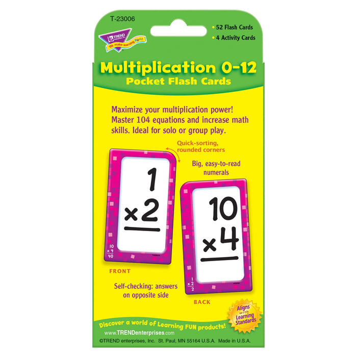 T23006 Flash Cards Multiplication 0 to 12 Package Back