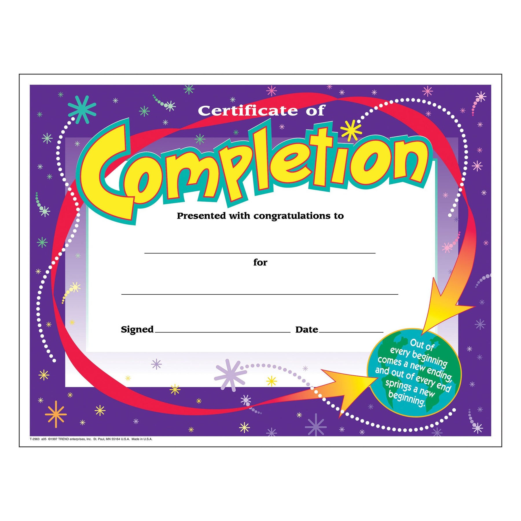 Colorful Classics Certificates Certificate of Completion T2963 — TREND enterprises, Inc. for Free Certificates Of Completion Printables