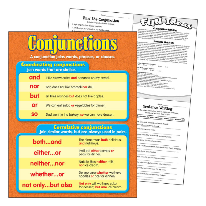 Conjunctions Notes Learning Chart Conjunctions T38160 β TREND enterprises
