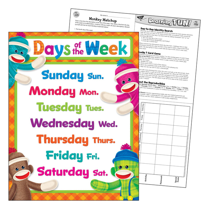 T38472 Learning Chart Day Week Sock Monkey