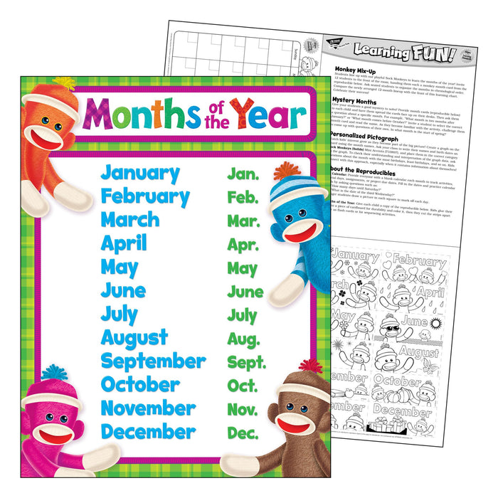 T38473 Learning Chart Month Year Sock Monkey