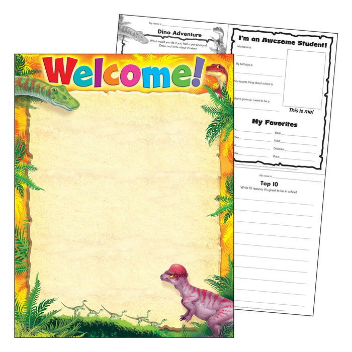 T38493 Learning Chart Welcome Realistic Dinosaurs
