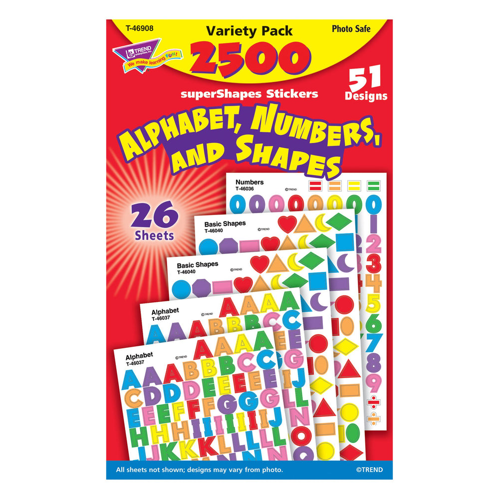 T46908 Sticker Variety Pack Alphabet Numbers Shapes