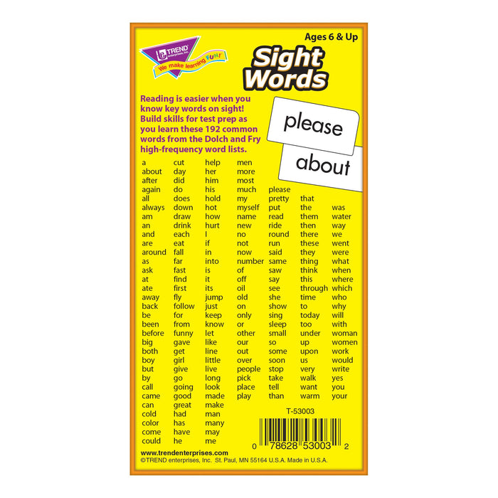 T53003 Flash Cards Sight Words Box Back