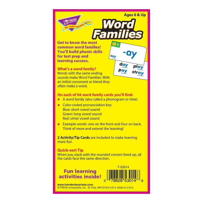 T53014 Flash Cards Word Families Box Back