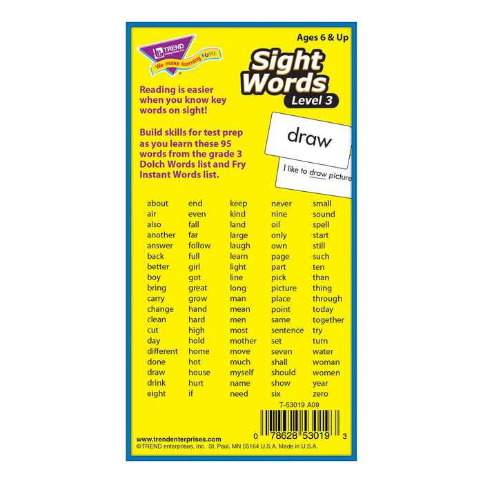 T53019 Flash Cards Sight Words Box Back