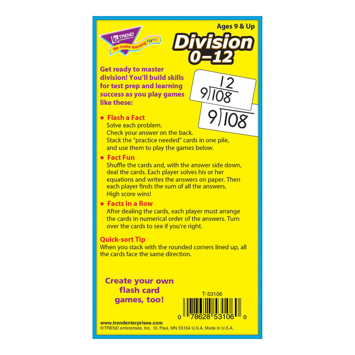 T53106 Flash Cards Division 0-12 Box Back