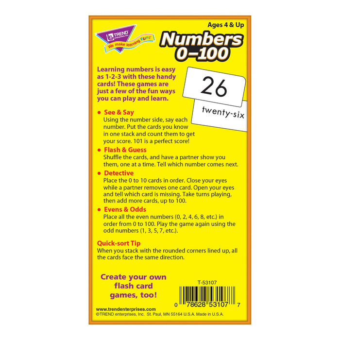 T53107 Flash Cards Numbers 0-100 Box Back