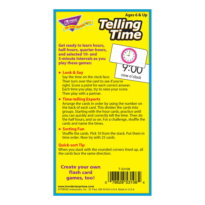 T53108 Flash Cards Telling Time Box Back