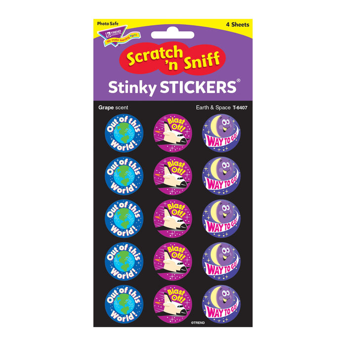 T6407 Stickers Scratch n Sniff Grape Earth Outer Space Package