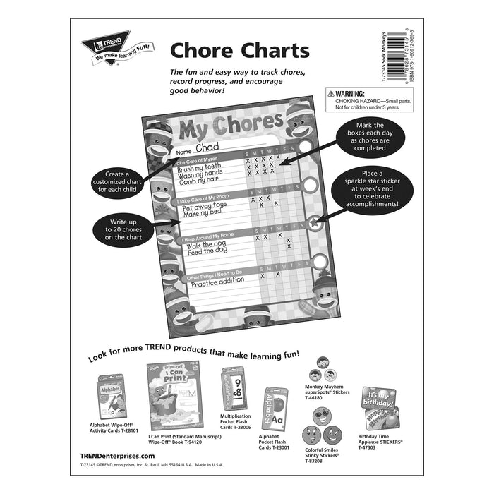 T73145 Incentive Chore Chart Sock Monkey Package Back