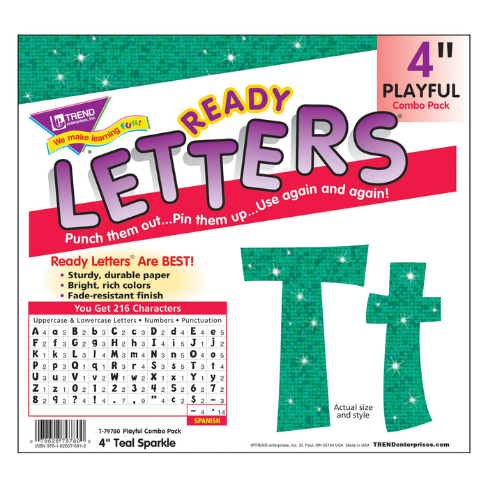 T79780 Letters 4 Inch Playful Teal Sparkle Package