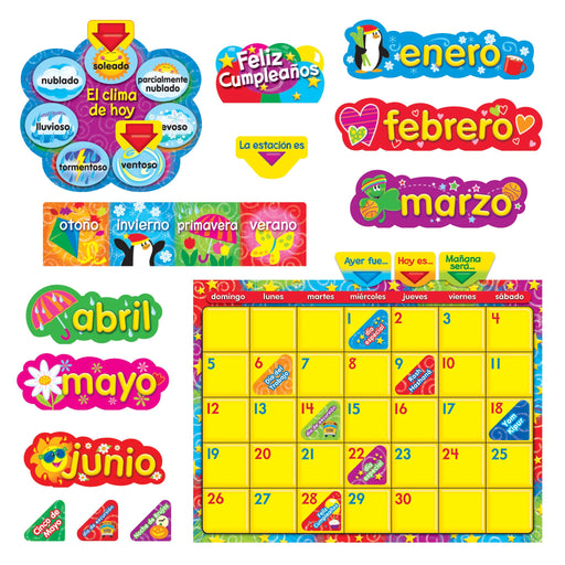 T8321 Bulletin Board Stars Swirls Calendar Spanish