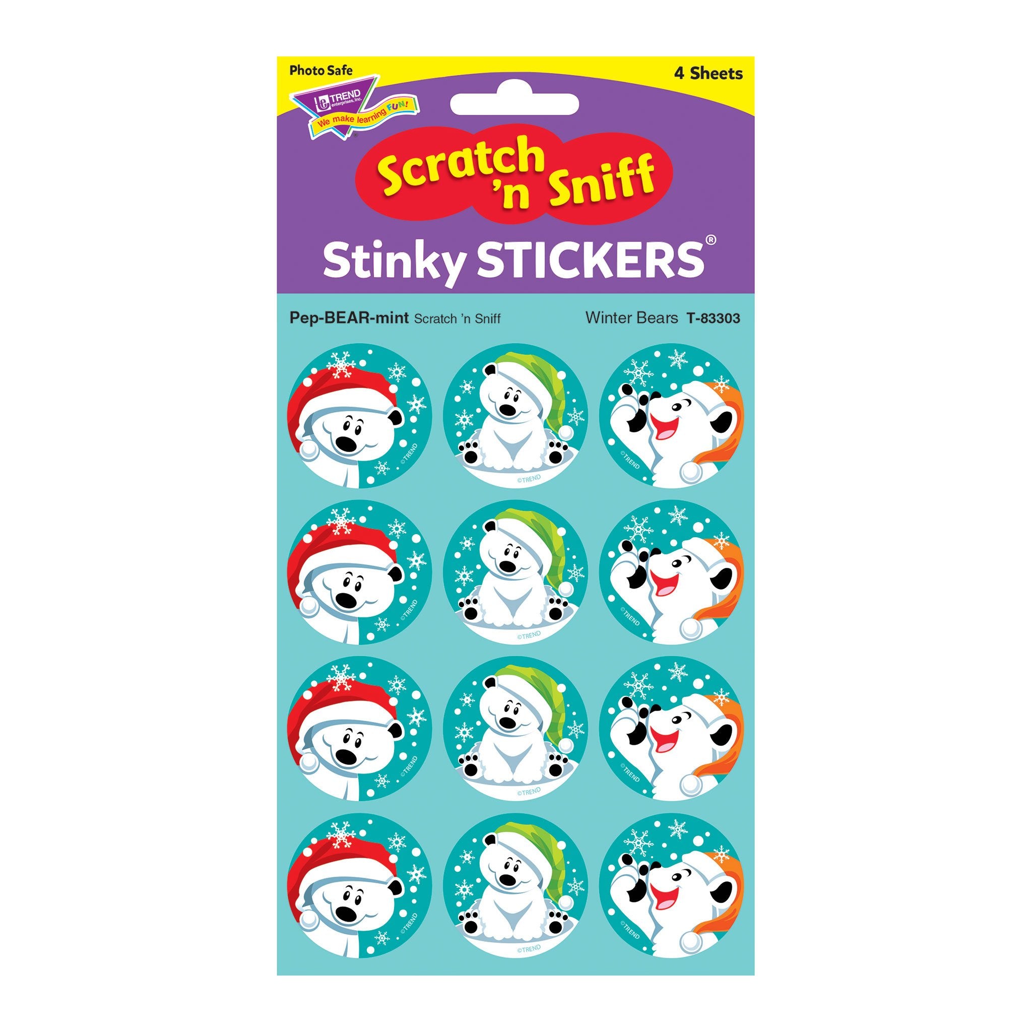 T83303 Stickers Scratch n Sniff Peppermint Winter Bears Package