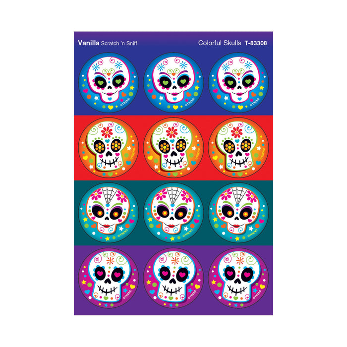 T83308 Stickers Scratch n Sniff Vanilla Dia de los Muertos Skulls