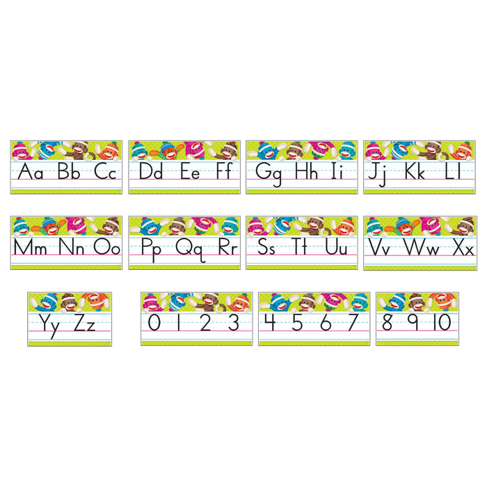 T8415 Bulletin Board Sock Monkey Manuscript Alphabet Line